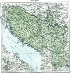 Map showing Yugoslavia in 1919 in the aftermath of World War I before the treaties of Neuilly, Trianon and Rapallo