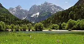 Julian Alps from Kranjska Gora, with Razor (left) and Prisojnik (right)