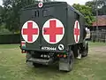 Rear of an Austin K2/Y Ambulance. Note the bulge for the spare wheel.