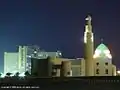 King Abdullah University Hospital and the mosque of JUST at night.