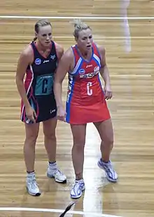 7 March 2009; Renae Hallinan (left) of Melbourne Vixens and Kimberlee Green (right) of New South Wales Swifts  during the pre-season tournament, the 2009 SOPA Cup.