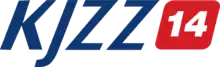 The blue italicized letters "KJZZ" next to a red box containing a white "14"