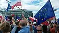 A KOD demonstration in Warsaw, Poland against the ruling Law and Justice party, on 7 May 2016