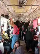 Interior view of a women-only car on a KRL Jabotabek commuter train in the Jakarta area, November 2011