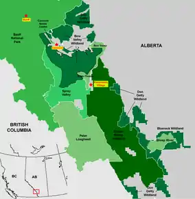 Map showing the location of Spray Valley Provincial Park