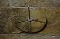 The medieval tide dial at the church in Pattensen, Germany, with a modern gnomon inserted