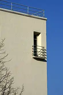 Image 10Typical railing, flat roof, stucco and colour detail in Nordic funkis (SOK warehouse and offices, 1938, Finland) (from Functionalism (architecture))