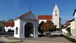 Church square with the Chapel of Saint John of Nepomuk and the Church of Saint Lawrence