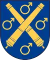 The Mars symbol, representing iron mining, in the municipal coat of arms of Karlskoga in Sweden