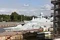 HSwMS Karlstad next to HDMS Peter Willemoes in 2014.