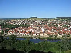 Old town of Karlstadt with the new building area at the Saupurzel in the background