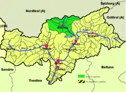 Wipptal district (highlighted in green) within South Tyrol