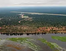 Aerial view on flight in from Livingstone, Zambia, with Chobe River