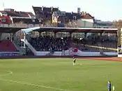 View of KSV fans inside one of the stands designed by Norbert Harle and built in the 1980's