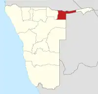 The Kavango East Region (red) in Namibia