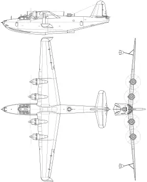 Kawanishi H8K showing two steps on the hull, a skeg at the second step and spray strips under the forebody