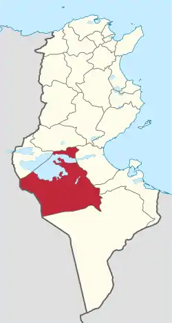 Map of Tunisia with Kebili highlighted