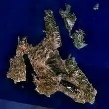 Image 64Ithaca is to the upper right of the larger Kefalonia island in this picture. The small island in the top-right corner is the uninhabited Atokos island (NASA World Wind satellite picture). (from List of islands of Greece)