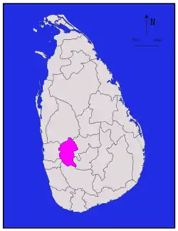 Map of Sri Lanka with Kegalle District highlighted