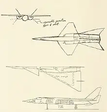 Four sketch drawings of an aircraft