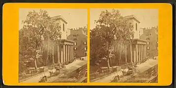 King's Chapel (right) and Burying Ground (left), 19th century