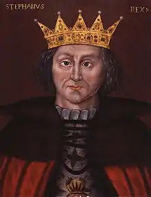 A medieval painting of a man wearing a crown