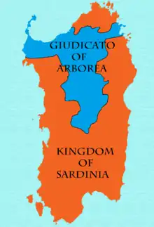 The Kingdom of Sardinia from 1410 to 1420, after the defeat of the Arborean Judicate in the Battle of Sanluri (1409).