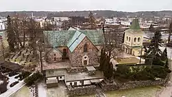 Aerial view with Kirkkonummi church