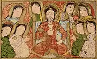 Kitâb al-Diryâq, 1198-1199, folio 24. Royal court detail, ruler in Turkic dress.