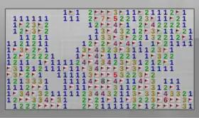 A won expert game of KMines, a free and open-source variant of Minesweeper.