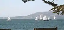 A photograph of several boats under sail