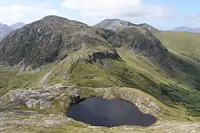 Lough Maumahoge, Knocknahillion (left) and the ridge to Letterbreckaun