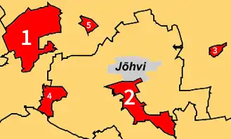 Ahtme (marked 2) and other districts of Kohtla-Järve