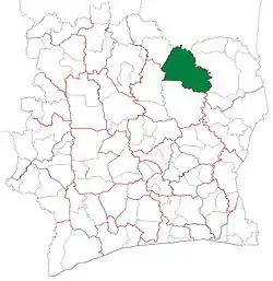 Location in Ivory Coast. Kong Department has retained the same boundaries since its creation in 2012.