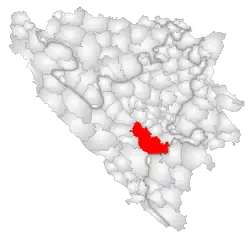 Location of Konjic within Bosnia and Herzegovina