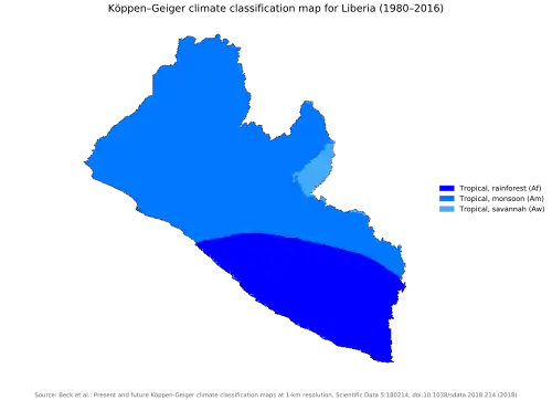 Image 36Liberia map of Köppen climate classification. (from Liberia)