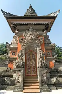 Roofed kori agung gate at the Bali Pavilion of Taman Mini Indonesia Indah.