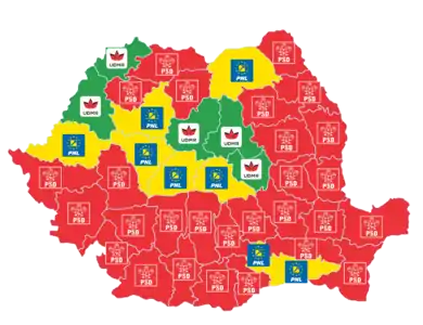 Political map depicting counties according to the county president's party affiliation