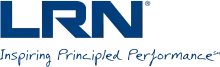 The letters of "LRN" are each purely colored blue; with "Inspiring Principled Performance" in script.