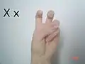 A flexed ASL 'V': Like an ASL 'X', but with two flexed fingers