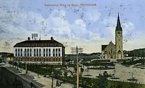 View of the church and nearby school (c. 1915)