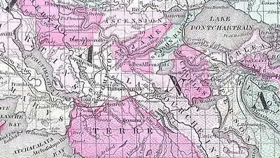 Map shows the area fought over during the Lafourche campaign.