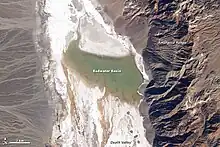 Image 21Ephemeral 'Lake Badwater', a lake only noted after heavy winter and spring rainfall, Badwater Basin, Death Valley National Park, 9 February 2005. Landsat 5 satellite photo (from Lake)