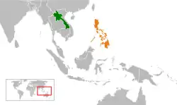 Map indicating locations of Laos and Philippines