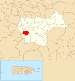 Location of Lapa within the municipality of Cayey shown in red