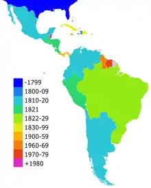 Image 9Countries in Latin America by date of independence (from History of Latin America)