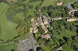 Aerial view of the church and village