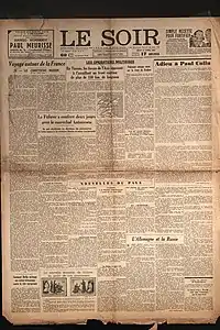 Photograph of the front page of newspaper showing signs of being many decades old