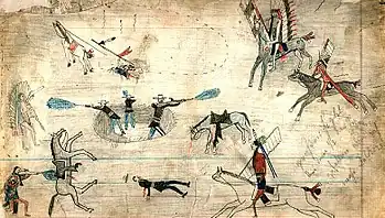 Kiowa ledger art, possibly of the 1874 Buffalo Wallow battle, Red River War.