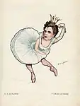 Caricature of Legnani as Odette in Swan Lake by the brothers Nikolai and Sergei Legat